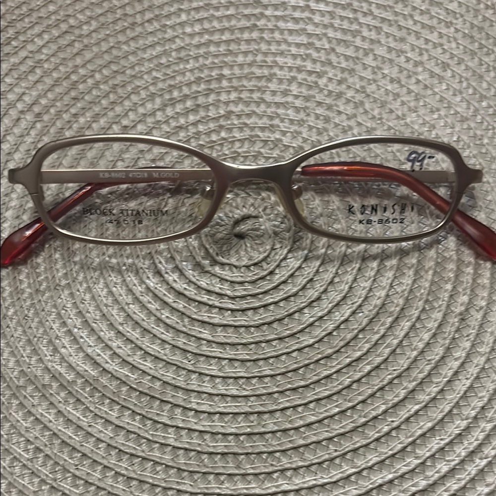 Sleek Red and Gold Rectangular Eyeglasses